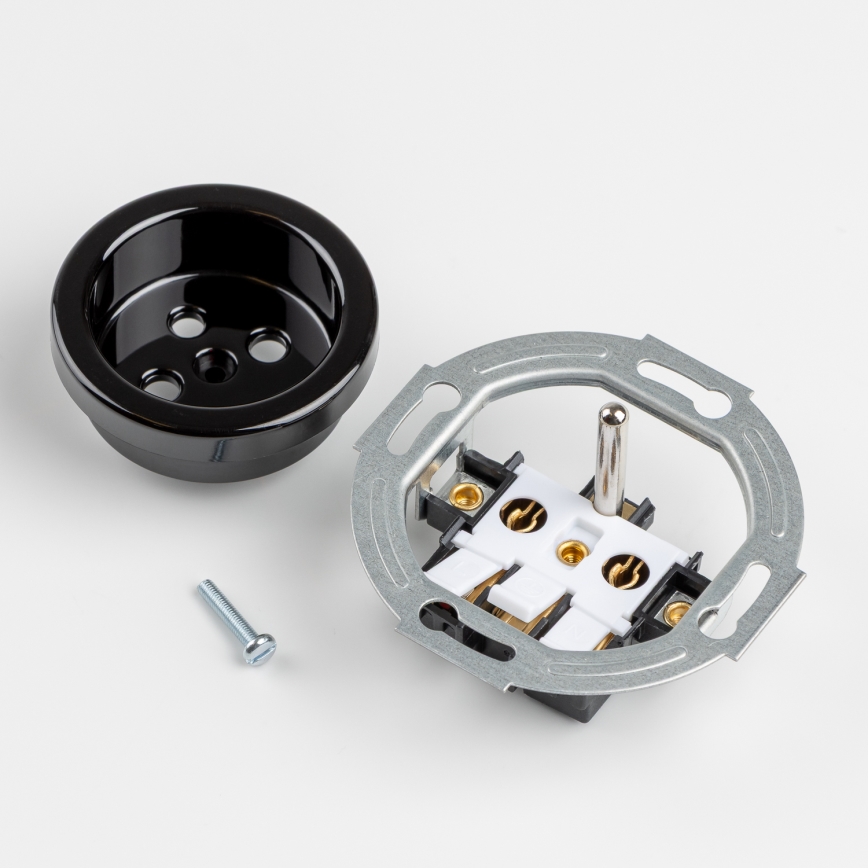 Kliklap - Dvostruka retro kućna utičnica sa ramom br. 1, crna