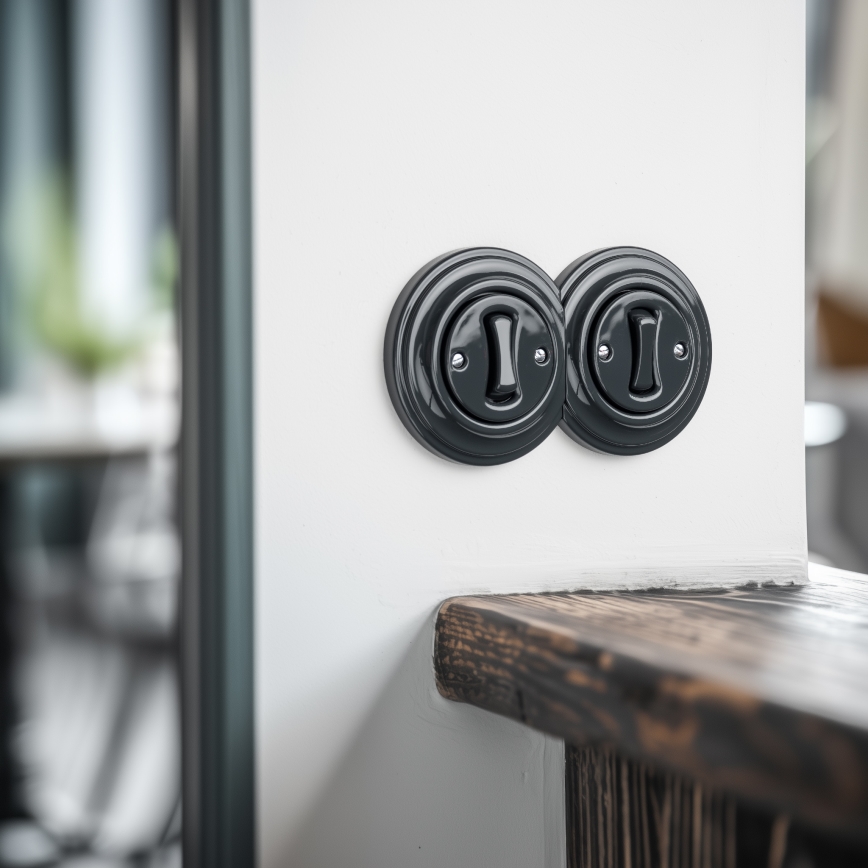 Kliklap - Dvostruki retro jednopolni prekidač sa okvirom br. 1 antracit