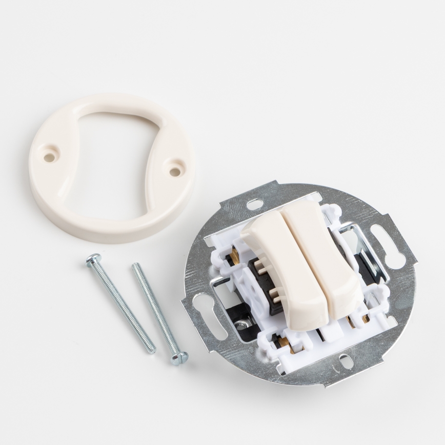 Kliklap - Retro dupli prekidač za stepenište sa okvirom br. 6+6, bež