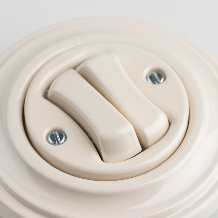 Kliklap - Retro dupli prekidač za stepenište sa okvirom br. 6+6, bež