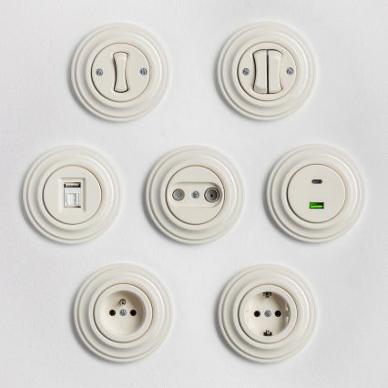 Kliklap - Retro dupli prekidač za stepenište sa okvirom br. 6+6, bež