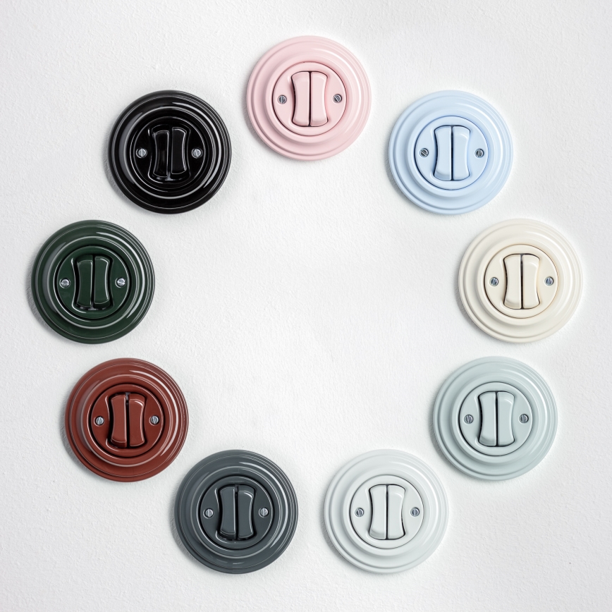 Kliklap - Retro dvostruki prekidač sa ramkom u snežno beloj boji