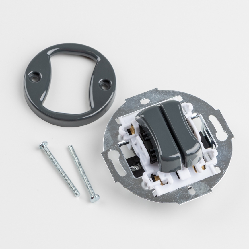 Kliklap - Retro dvostruki prekidač za stepenište bez okvira br. 6+6 antracit