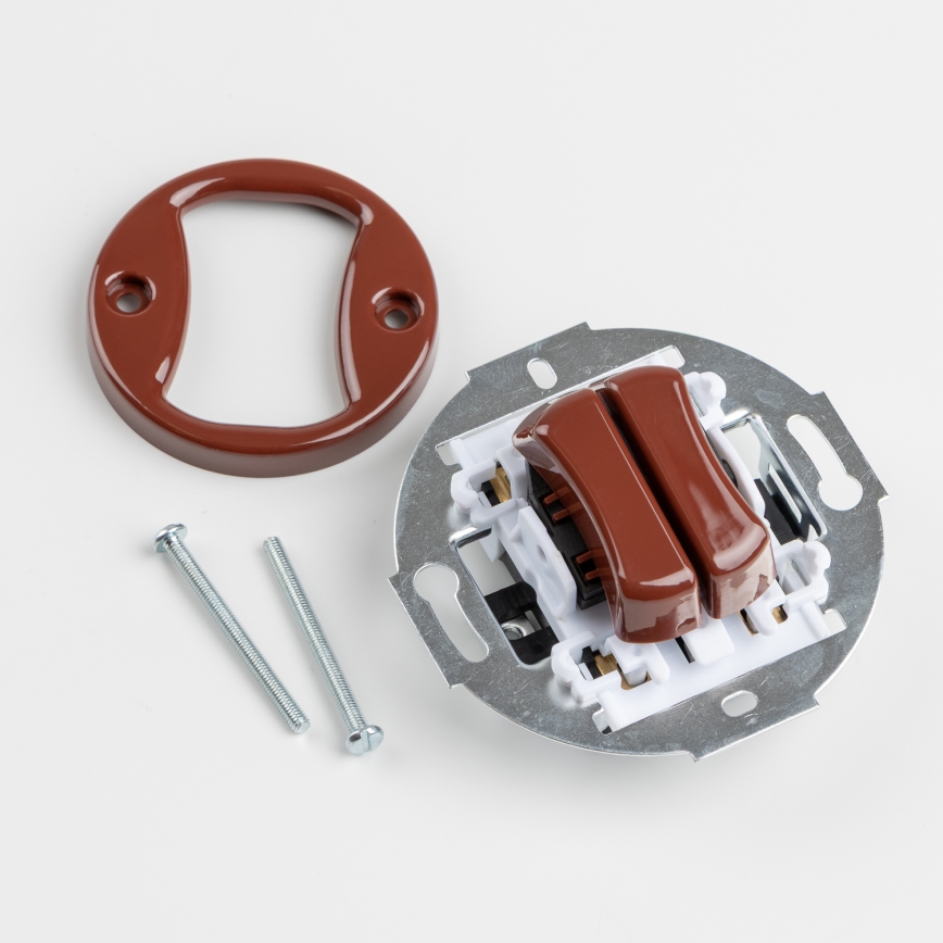 Kliklap - Retro dvostruki prekidač za stepenište bez okvira br. 6+6 braon