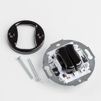 Kliklap - Retro dvostruki prekidač za stepenište sa okvirom br. 6+6, crni