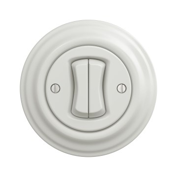 Kliklap - Retro dvostruki prekidač za stepenište sa okvirom br. 6+6 keramički beli