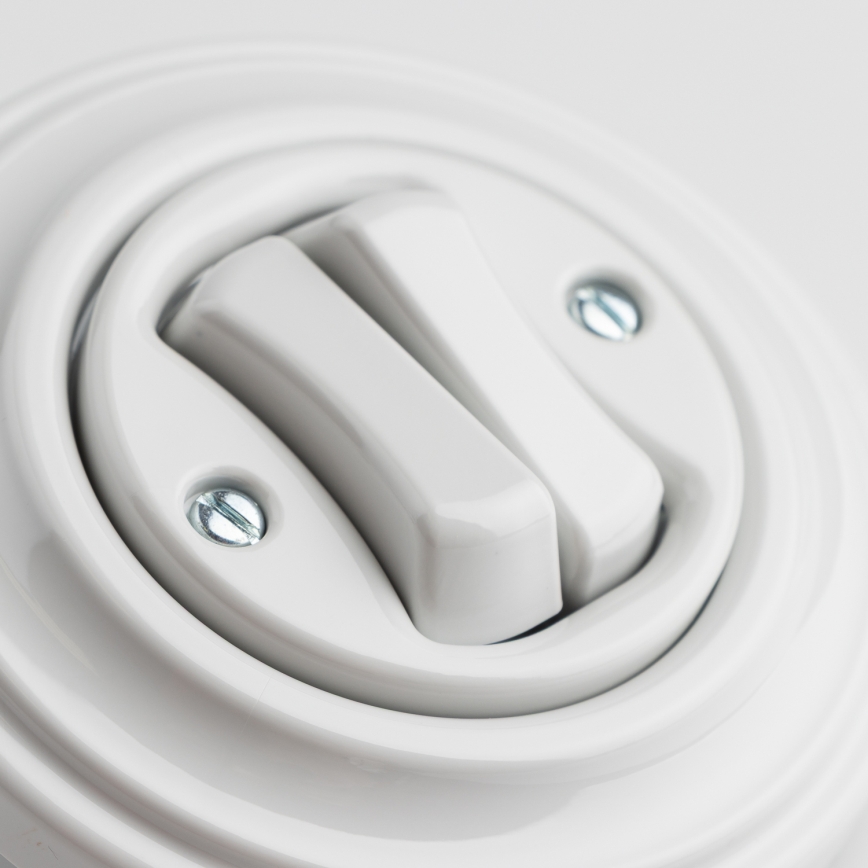 Kliklap - Retro dvostruki prekidač za stepenište sa okvirom br. 6+6 keramički beli