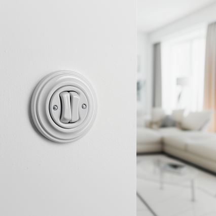 Kliklap - Retro dvostruki prekidač za stepenište sa okvirom br. 6+6 keramički beli