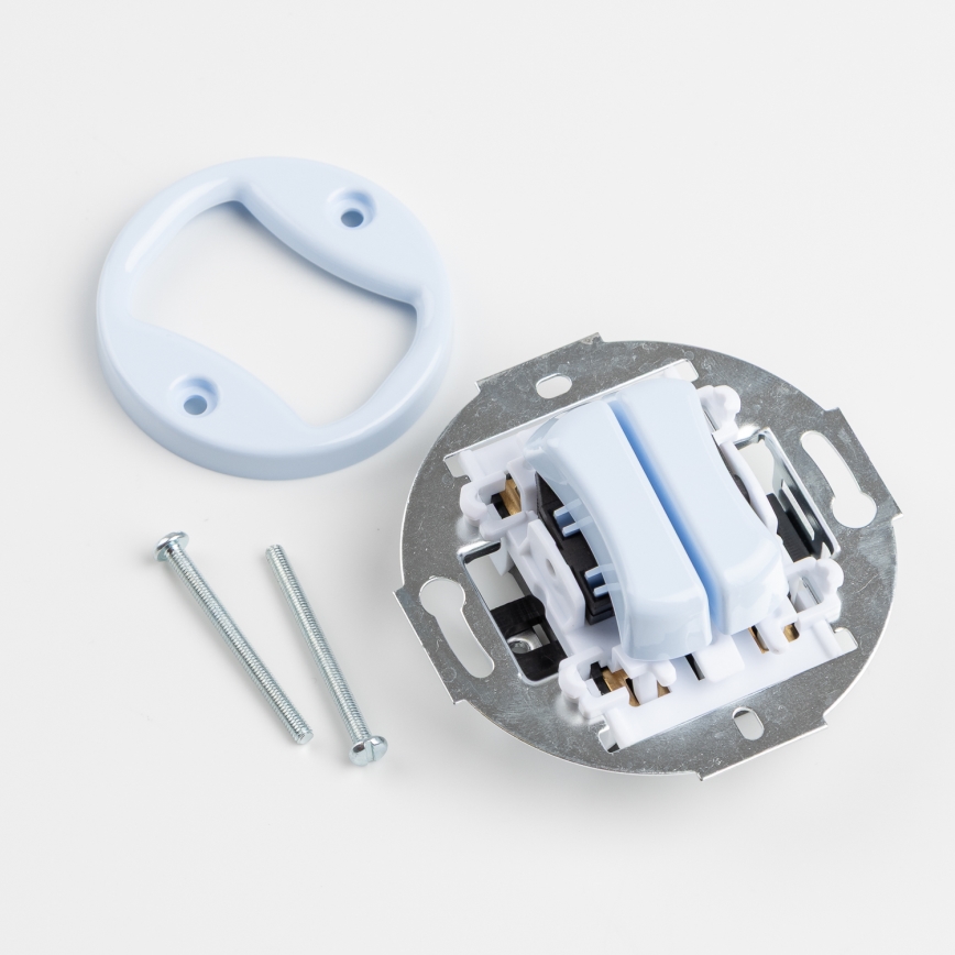 Kliklap - Retro dvostruki prekidač za stepenište sa okvirom br. 6+6, plave boje