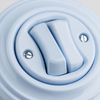 Kliklap - Retro dvostruki prekidač za stepenište sa okvirom br. 6+6, plave boje