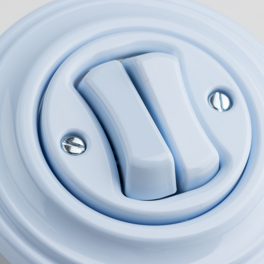 Kliklap - Retro dvostruki prekidač za stepenište sa okvirom br. 6+6, plave boje