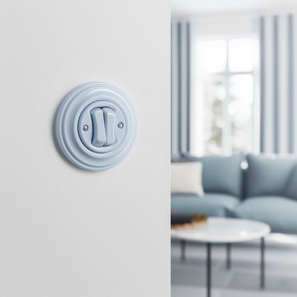 Kliklap - Retro dvostruki prekidač za stepenište sa okvirom br. 6+6, plave boje