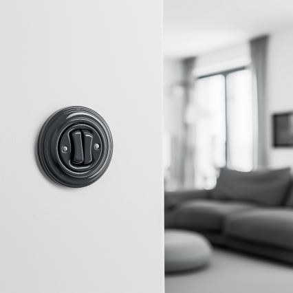 Kliklap - Retro dvostruki prekidač za stepenište sa ramom br. 6+6, antracit