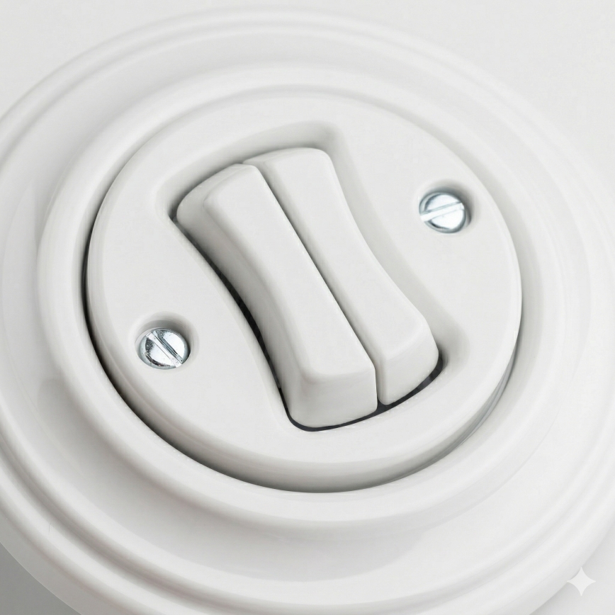 Kliklap - Retro dvostruki stepenišni prekidač sa okvirom br. 6+6 snežno-bela