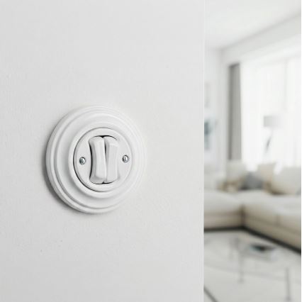 Kliklap - Retro dvostruki stepenišni prekidač sa okvirom br. 6+6 snežno-bela