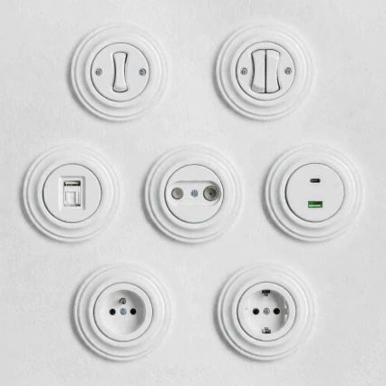 Kliklap - Retro dvostruki stepenišni prekidač sa okvirom br. 6+6 snežno-bela