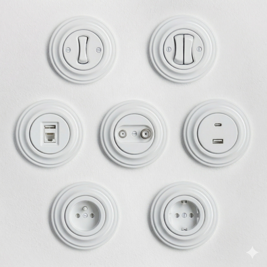 Kliklap - Retro jednopolni prekidač bez okvira br. 1 snežno bela