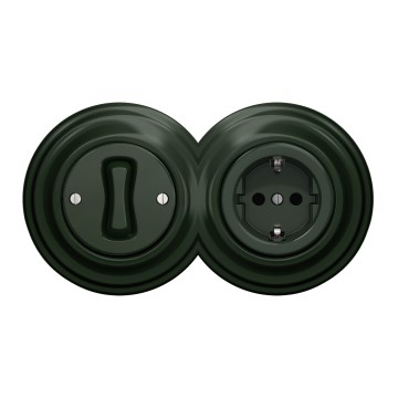 Kliklap - Retro jednopolni prekidač br. 1 i SCHUKO 230V utičnica sa okvirom, zelena