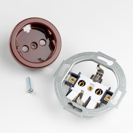 Kliklap - Retro jednopolni prekidač br. 1 i SCHUKO utičnica 230V sa okvirom, braon