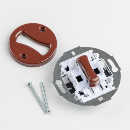 Kliklap - Retro jednopolni prekidač br. 1 i SCHUKO utičnica 230V sa okvirom, braon