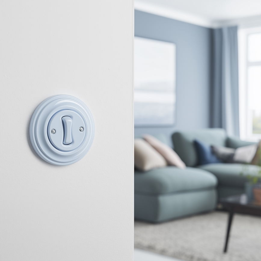 Kliklap - Retro jednopolni prekidač sa okvirom br. 1, plave boje