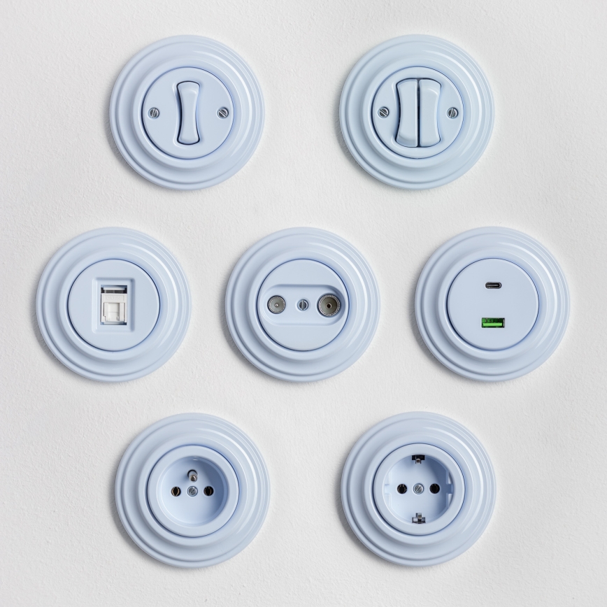 Kliklap - Retro jednopolni prekidač sa okvirom br. 1, plave boje