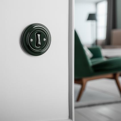 Kliklap - Retro jednopolni prekidač sa okvirom br. 1, zelene boje