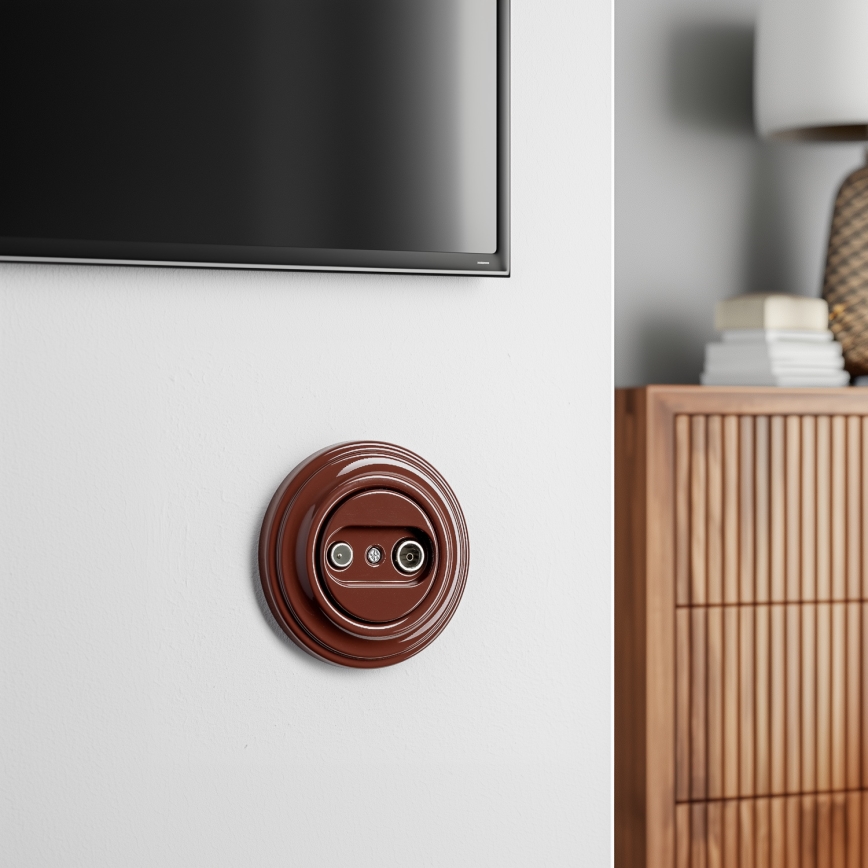 Kliklap - Retro krajnja TV+R utičnica sa okvirom, smeđa