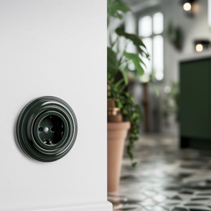 Kliklap - Retro kućna SCHUKO utičnica sa okvirom 230V/16A, zelena