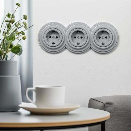 Kliklap - Retro kućna utičnica bez okvira SCHUKO 230V/16A siva