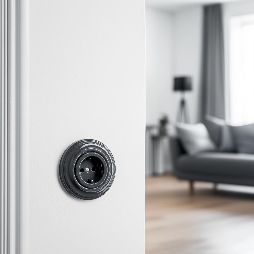 Kliklap - Retro kućna utičnica sa okvirom SCHUKO 230V/16A, antracit