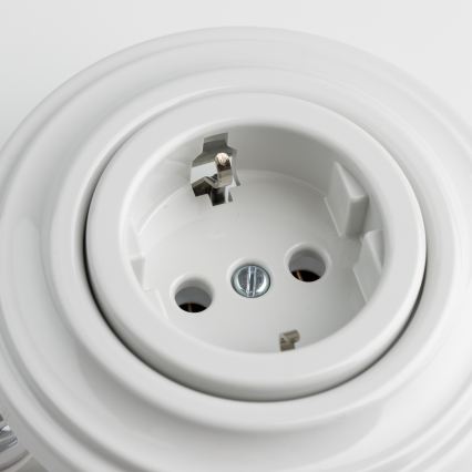 Kliklap - Retro kućna utičnica sa okvirom SCHUKO 230V/16A, keramička, bela