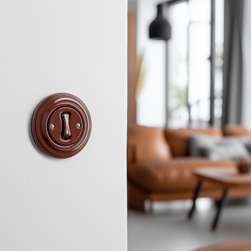 Kliklap - retro prekidač za stepenište sa ramom br. 6, braon