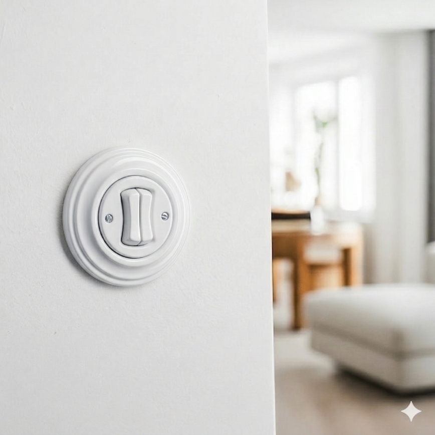 Kliklap - Retro serijski keramički beli prekidač sa ramom br. 5