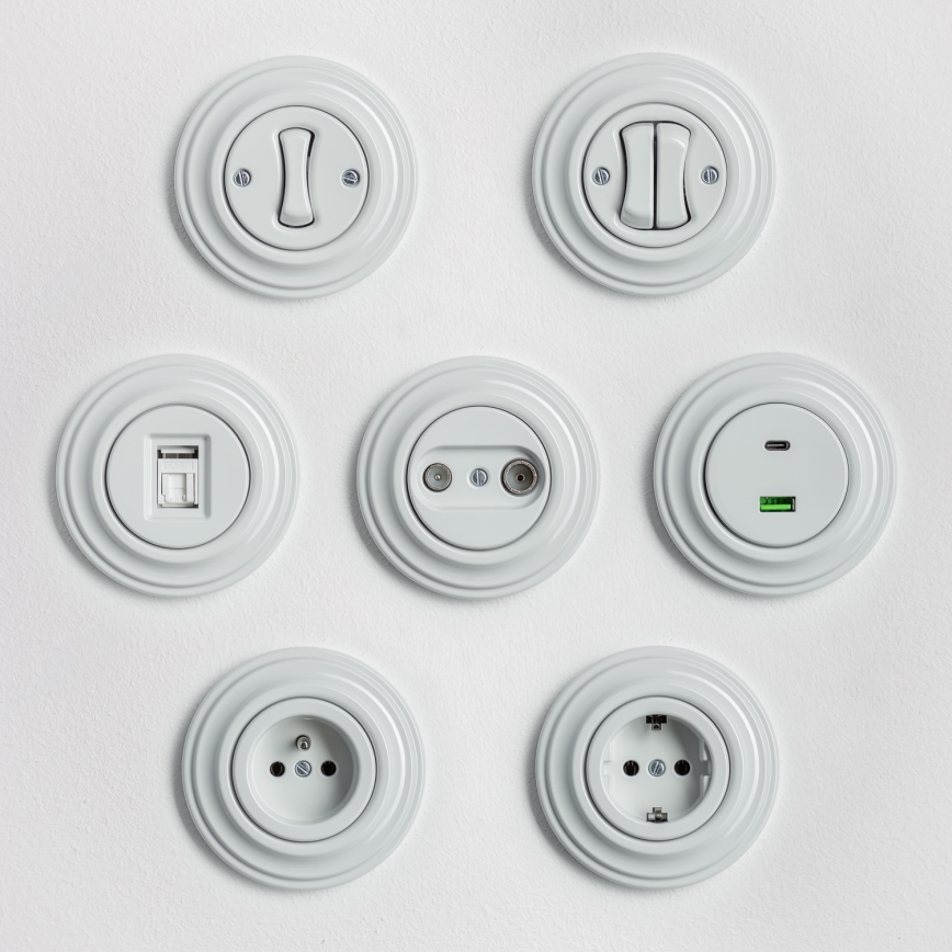 Kliklap - Retro serijski keramički beli prekidač sa ramom br. 5