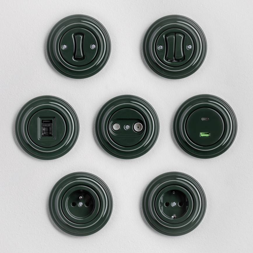 Kliklap - Retro stepenišni prekidač sa okvirom br. 6, zelene boje