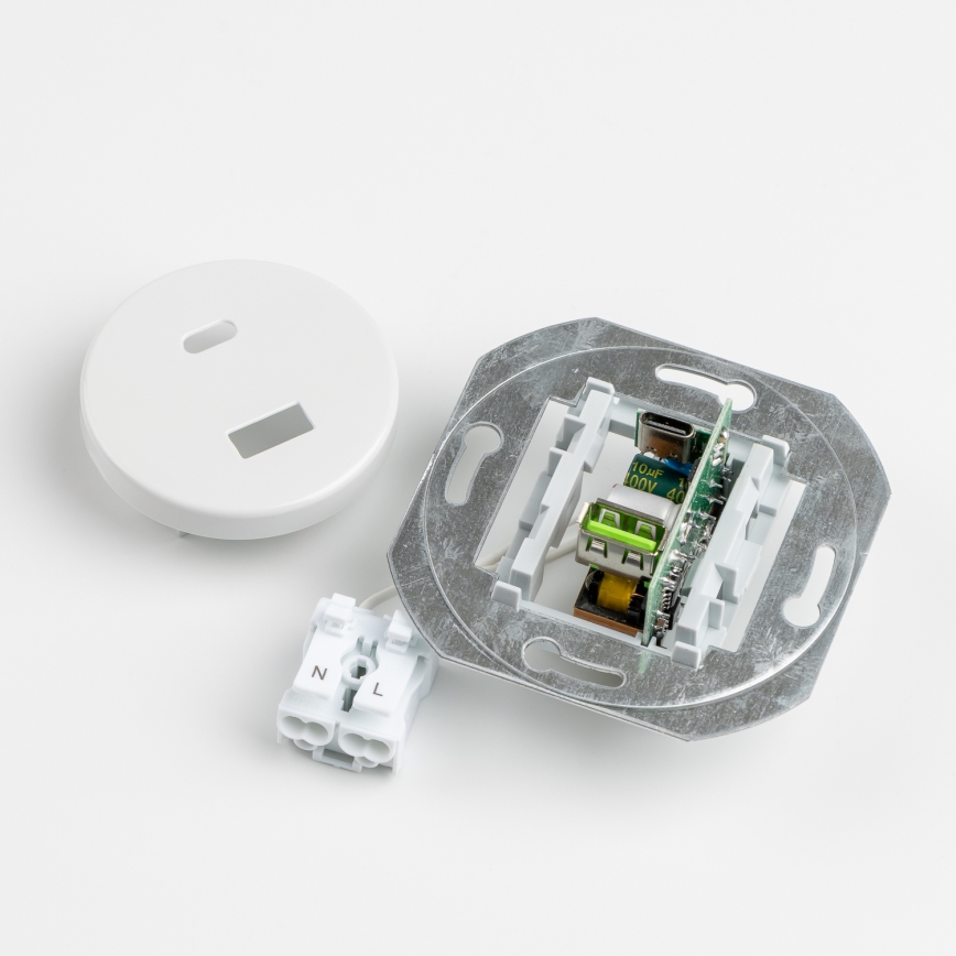 Kliklap - Retro USB utičnica A+C sa keramičkim okvirom, bela