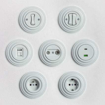 Kliklap - Retro USB utičnica A+C sa keramičkim okvirom, bela