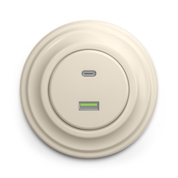 Kliklap - Retro USB utičnica A+C sa okvirom, bež