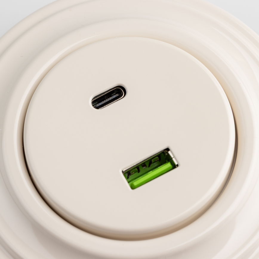 Kliklap - Retro USB utičnica A+C sa okvirom, bež