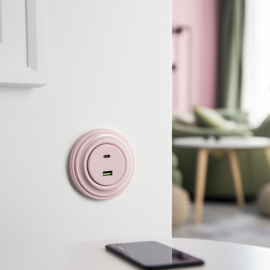 Kliklap - Retro USB utičnica A+C sa ramom staroružičasta