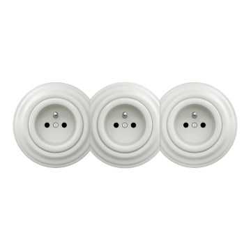 Kliklap - Trostruka retro kućna utičnica sa okvirom 230V keramička bela
