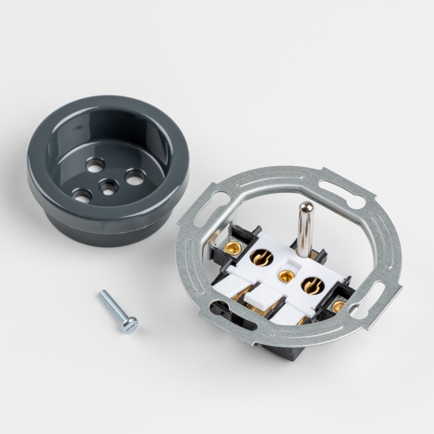 Kliklap - Trostruka retro kućna utičnica sa ramom 230V antracit