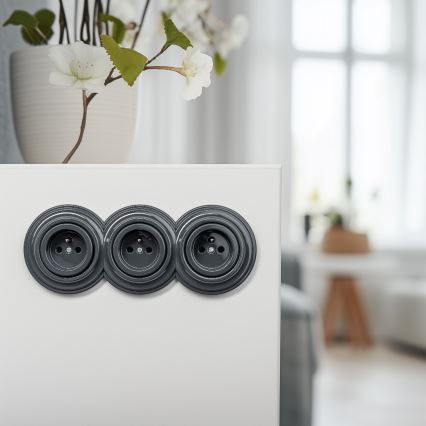 Kliklap - Trostruka retro kućna utičnica sa ramom 230V antracit