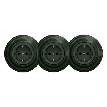 Kliklap - Trostruka retro kućna utičnica sa ramom SCHUKO 230V, zelena