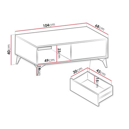 Klub sto DIAMOND 40x104 cm crna/hrast evoke