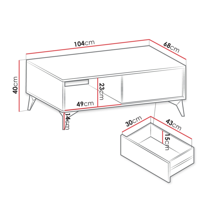 Klub sto DIAMOND 40x104 cm crna/hrast evoke