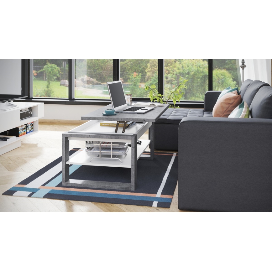 Klub sto NEA sa podiznom pločom i policom, beton-siva/bela