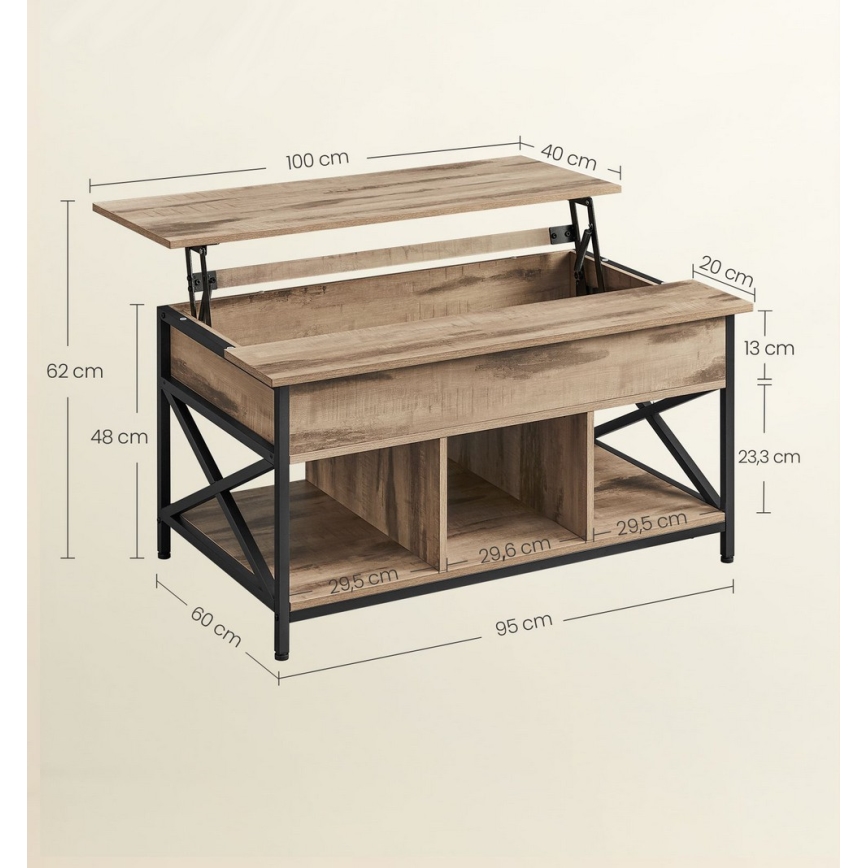 Klub sto sa podiznom pločom NYRO, braon/crna
