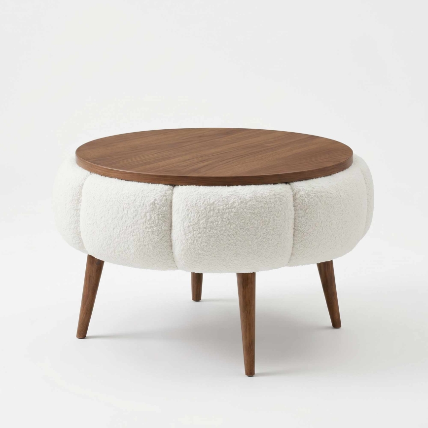 Klupski stočić FELPO prečnika 45 cm krem/orah